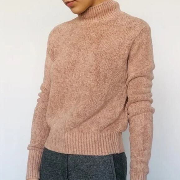 Aritzia Wilfred Peach Pink Turtleneck Mock Neck Chenille Knit Sweater Medium - Picture 3 of 7